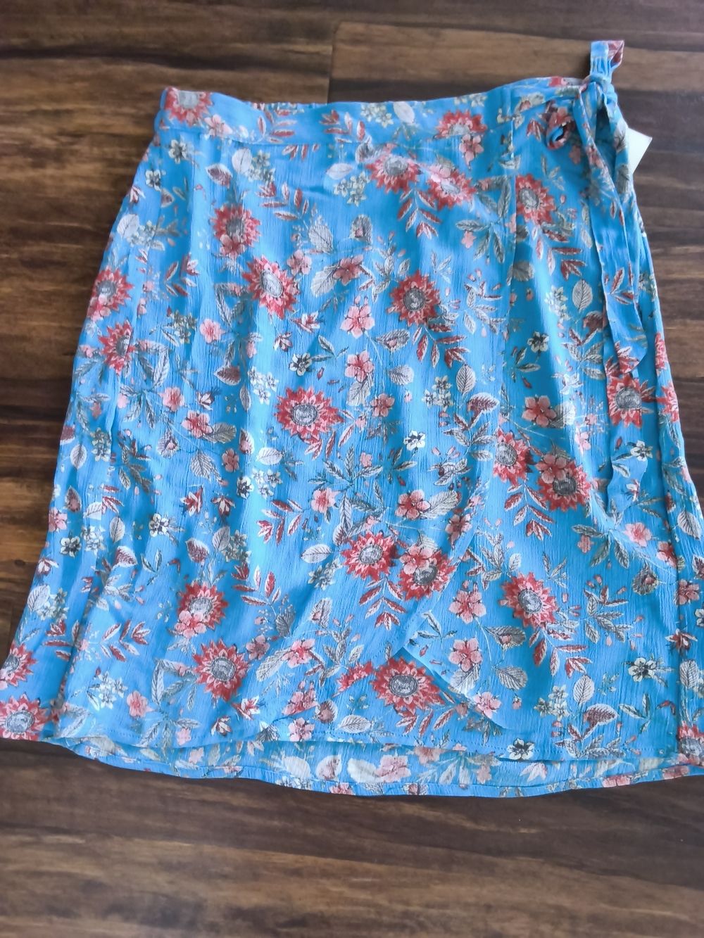 Xhilaration Blue Floral Wrap Skirt with Tie Waist
